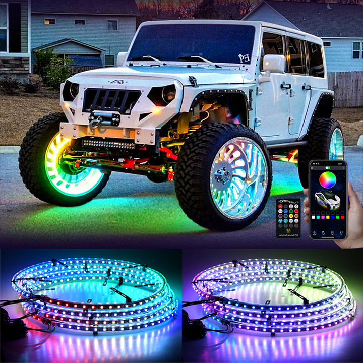 LED smart remote control car hub light ring 4-piece set