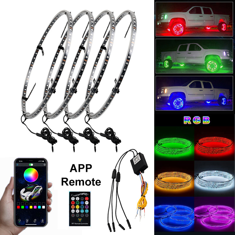 LED smart remote control car hub light ring 4-piece set