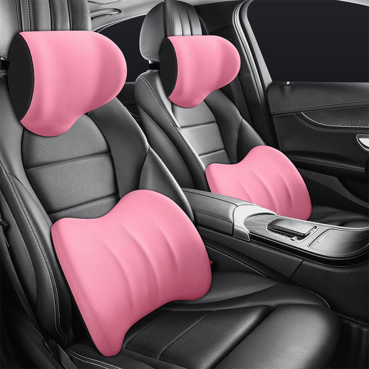 Ergonomic car seat headrest and lumbar cushion set