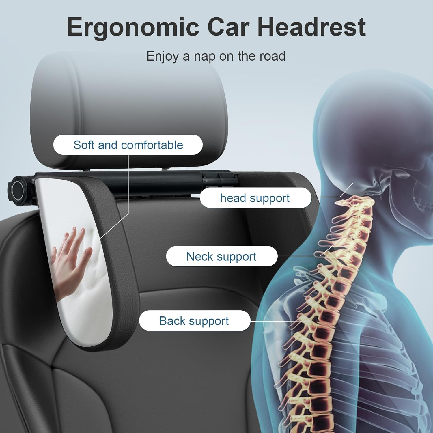 180° adjustable car side sleeping headrest