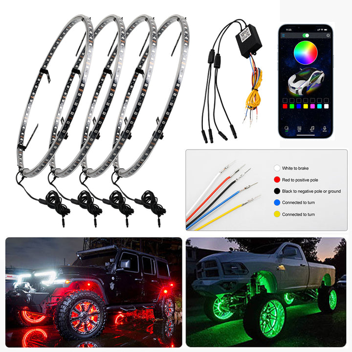 LED smart remote control car hub light ring 4-piece set