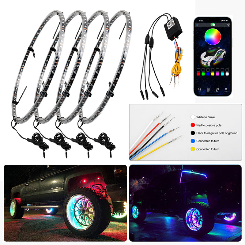 LED smart remote control car hub light ring 4-piece set