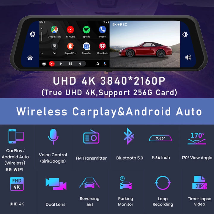 4K Carplay Android Auto 5G WIFI GPS Driving Recorder