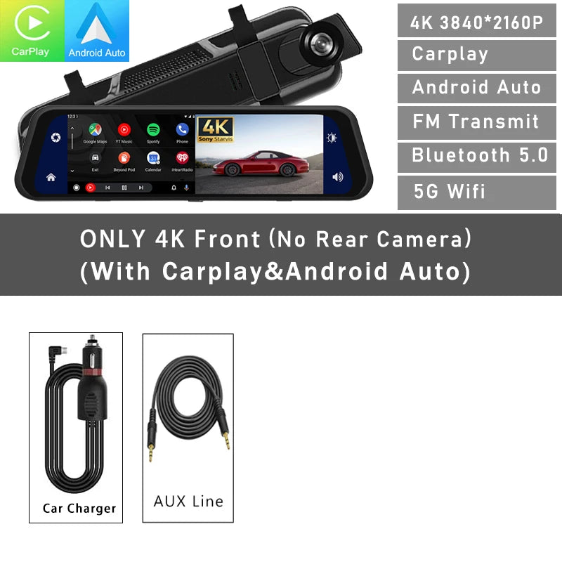 4K Carplay Android Auto 5G WIFI GPS Driving Recorder