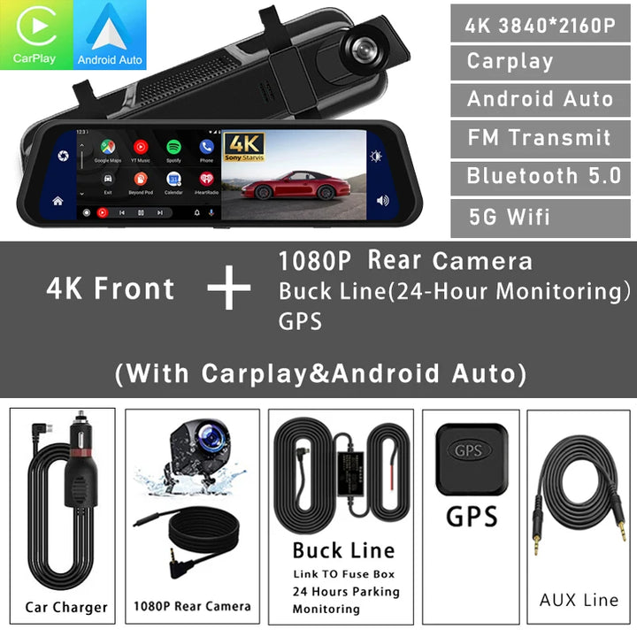 4K Carplay Android Auto 5G WIFI GPS Driving Recorder