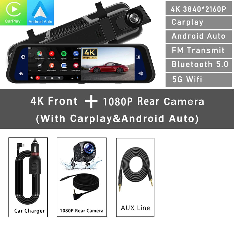 4K Carplay Android Auto 5G WIFI GPS Driving Recorder