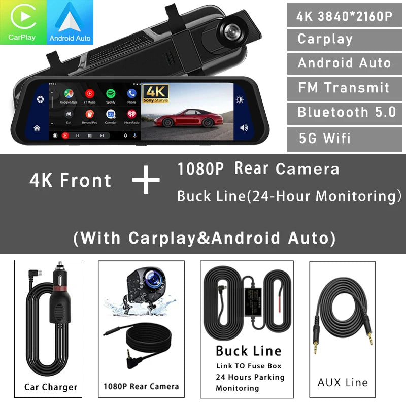 4K Carplay Android Auto 5G WIFI GPS Driving Recorder