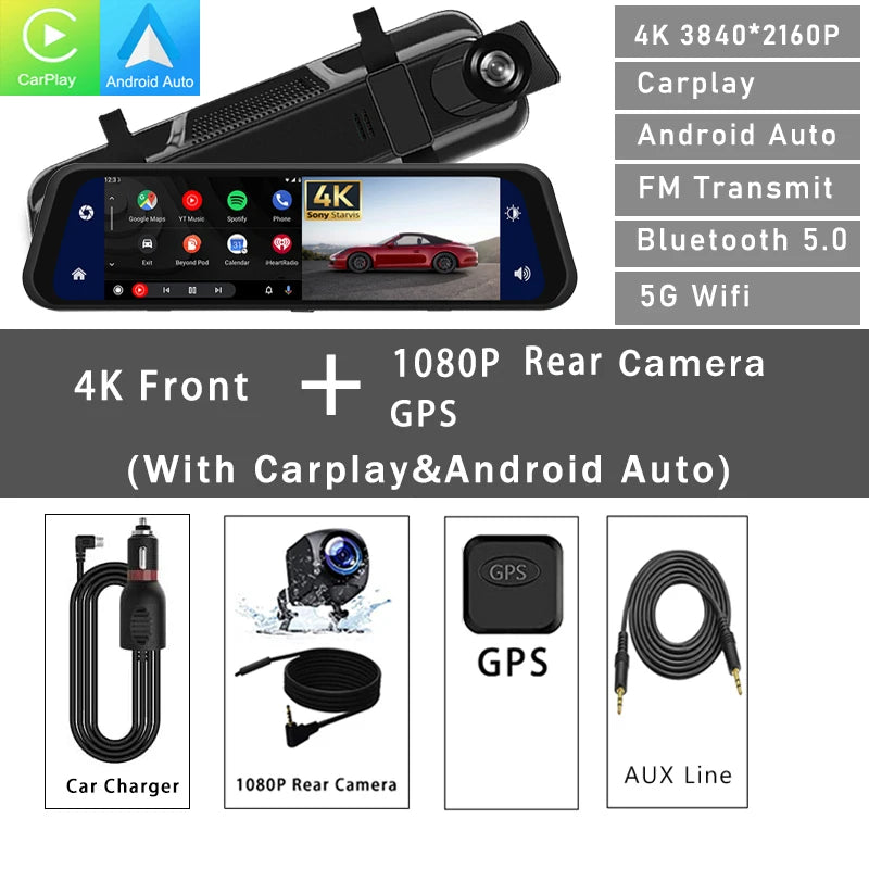 4K Carplay Android Auto 5G WIFI GPS Driving Recorder