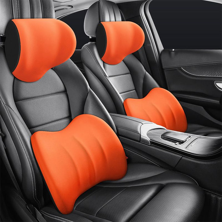 Ergonomic car seat headrest and lumbar cushion set